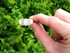 Antique 4.20Ct White Opal and 0.80Ct Diamond 18k Yellow Gold Ring Circa 1880