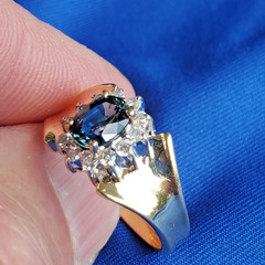Original EARTH MINED Teal Blue SAPPHIRE DIAMOND Engagement Ring SOLID 14K GOLD 9