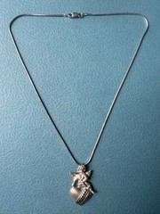 Vintage.925 Sterling Silver Angel on Heart Pendant Necklace Size 16”