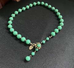 Signed Miriam Haskell Green Glass Bead Necklace Jade Look Vintage