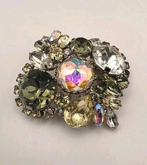 Vintage Rare Unsiged Hobe AB Faceted Inverted Glass W/Yellow, Grey, Clear Brooch