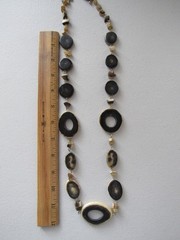 Vintage 1960’s Retro Flat Bone or Horn Disc Beaded Necklace 31″