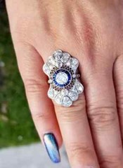 Art Deco Style 3Ct Lab Created Diamond & Sapphire Wedding 14K White Gold FN Ring