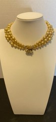 Vintage Unsigned Miriam Haskell Baroque Faux Pearl 3 Strand Necklace
