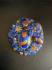 Vintage Juliana D&E Blue Gold Fluss Art Glass Rhinestone Brooch RARE Book Piece