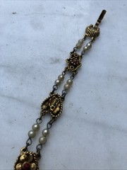 Vintage Goldette NY Victorian Bracelet. Multi-tone rhinestones & Faux pearls