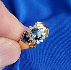 Original EARTH MINED Teal Blue SAPPHIRE DIAMOND Engagement Ring SOLID 14K GOLD 9