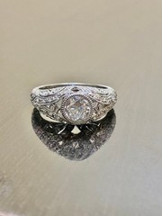 Art Deco Vintage Style Lab Created Diamond Weeding Ring In 14k White Gold Finish
