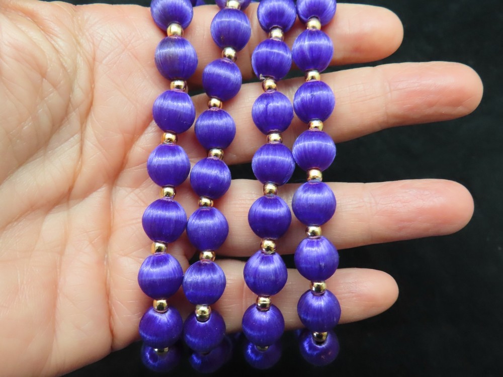 Vintage 1960’s Purple Silk w/Gold Bead Necklace 30″