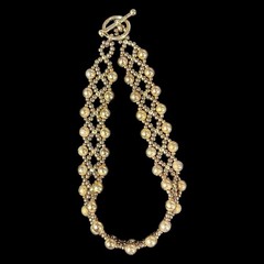 Vintage 2 Tone Gold Costume Chunky Wide Beaded Knot 18″ Necklace 7″ Bracelet Set