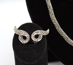 Panetta 1940s Cutout Scroll Rhinestone Necklace Clip Earring Set; Book Reference
