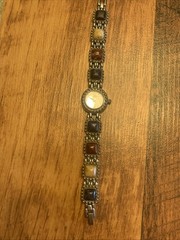 Vintage ALTO Silver Tone Link Watch With Stone Accents New Battery 7”