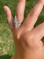 Antique Art Nouveau Style LabCreated Diamond Art Deco Engagement 14K GoldFN Ring
