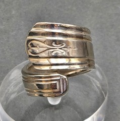 Vintage Avon Silver Plate Spoon Ring Size 8.5 Floral Heart Etched Bypass