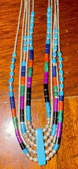 Vintage Navajo Sterling Silver Turquoise Coral Pearl Necklace, 17.5 in