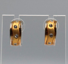 Vintage Gold-tone Huggie Hoops with Flush-set Rhinestones .60″ by .25″