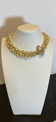 Vintage Unsigned Miriam Haskell Baroque Faux Pearl 3 Strand Necklace