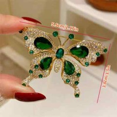 Green Butterfly Brooch Pin Rhinestone Accents Fashion Women Party Gift Golden