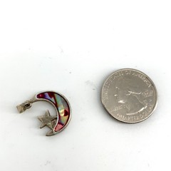Vintage Silver Tone Crescent Moon Star Inlay Pendant Century Boho Style