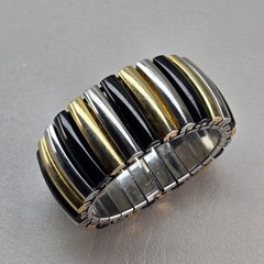 Vintage Stretch Bracelet Silver Gold Black Tone Expandable Link Bracelet