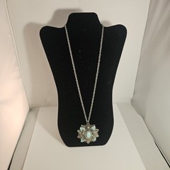 Vintage Southwest style Silver Tone Medallion pendant: Turquoise color cabochon