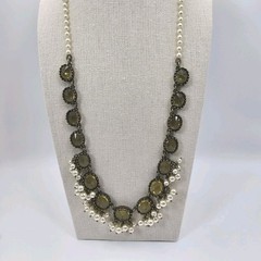 J. Crew Yellow Resin & Rhinestone Faux Pearl Cluster Statement Collar Necklace
