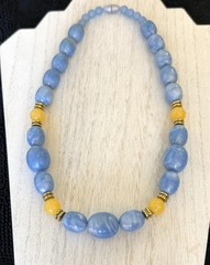Vintage Blue Marbled Lucite Bead Necklace Graduated Statement Gold Tone Spacers