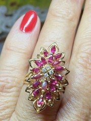 Antique Style Navette Cocktail Ring 2.3 Ct Simulated Ruby 14k Yellow Gold Over