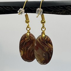 Dramatic Banded Red Lace Agate Earrings Gold-Plated French Wire Natural Gemstone