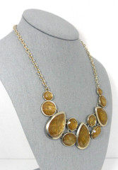 Ann Taylor Bib Necklace Faux Rutile Rutilated Quartz Pear Oval Glass Stones Vtg