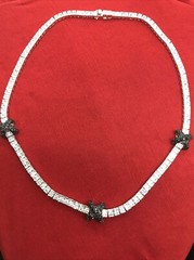 Vintage Signed LL 925 Sterling Onyx Clear Cubic Zirconia Statement Necklace