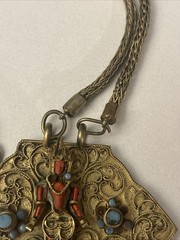 Vintage Nepal/Tibetan Brass Metal Coral Turquoise Stones Buddha Necklace ￼