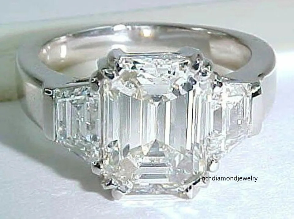 14ct Cocktail Party Ring inspired 925 Sterling Silver Emerald Baguette Tapered