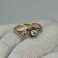 Vintage Original Rose & White Gold Cubic Zirconia Ring 585 14K 2.43 g. 7 1/4 US