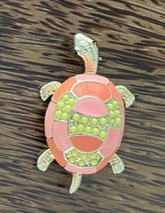 Gold Tone Peach & Yellow Enamel Turtle Brooch Pin