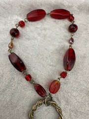 Vintage Red Glass Tassel Bracelet 8.5”