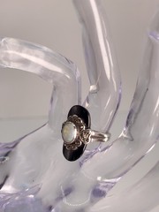 Sterling Silver 925 Black Onyx Marcasite / Fire Opal Art Deco Ring Sz 7 Thailand