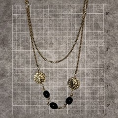 Vintage c1980 Gold-Tone Coin & Black Beaded Faux Pearl Station Chain Necklace
