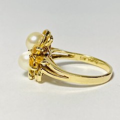 Vintage 14K Yellow Gold Twin 5.5mm Pearl 0.60ctw Citrine Size 8.25 Ring 4.3g