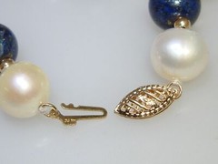 VINTAGE 14K GOLD LAPIS LAZULLI BEAD & CULTURED PEARL NECKLACE!18 1/2″ ESTATE