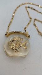 Vintage CASTLECLIFF Lucite Fish Bowl Pendant Necklace Clear Resin Fishbowl