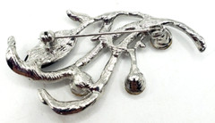 Vintage Silver Tone Crystals A Black Stone Sweeping Statement Pin Brooch 1980’s