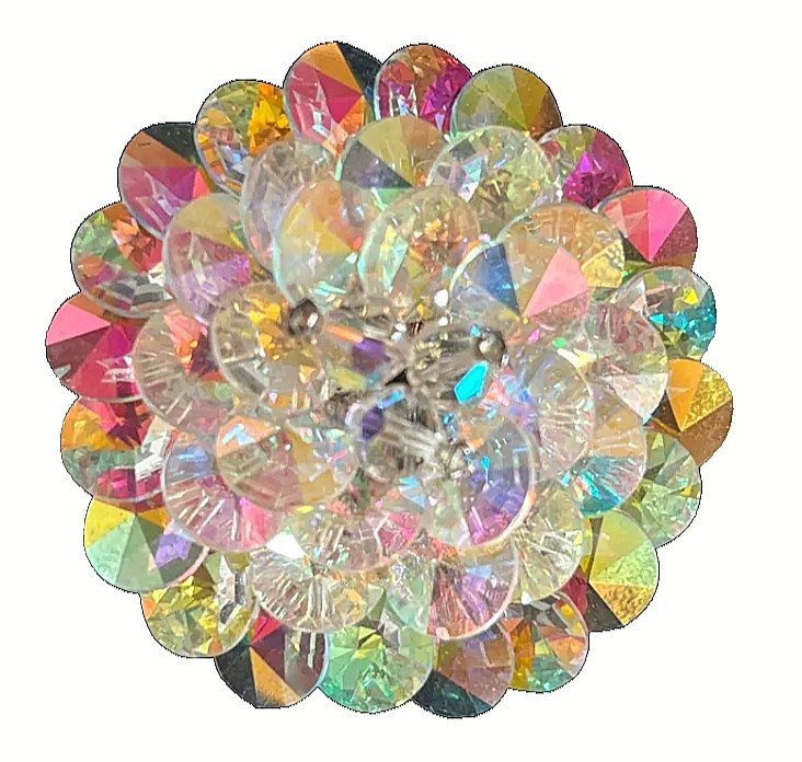 Vintage Signed VENDOME Aurora Borealis AB Rhinestone Dome Brooch Silver Tone
