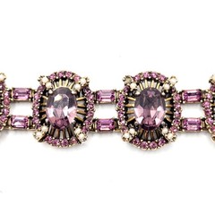 Vintage 1953 Hollycraft Amethyst Purple Rhinestone Pearl Gold Tone Link Bracelet