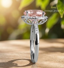 Genuine Pink Sapphire 4CT Oval Wedding Halo Engagement Ring 14K White Gold FN