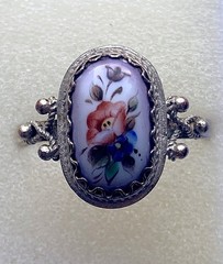 Vintage Rostov Finift Enamel Pendant & Ring Floral Hand-Painted Silver Plated