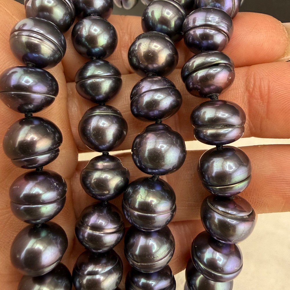 Vintage Honora Cultured Pearl Necklace Oil Slick Peacock 38″