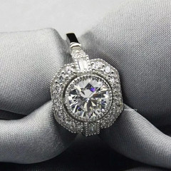 Art Deco Vintage 2Ct Round Cut Lab Created Diamond 14K Gold Over Christmas Ring