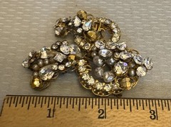 Original by Robert Signed Vintage Brooch Gold Filigree Rhinestone Pearl Beaded