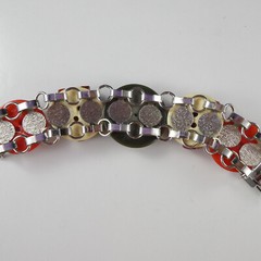 Vintage SARAH COVENTRY Lucite Disc Button Bracelet Large Round Links Silver Tone